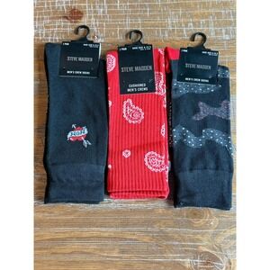 NWT Steve Madden Mens Crew Socks 3 Pair LOT Paisley Tattoo Art Black Red 6-12.5